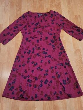 Toad&Co Rosalinda Burgundy Floral Tencel Organic Cotton A-Line Dress Size M